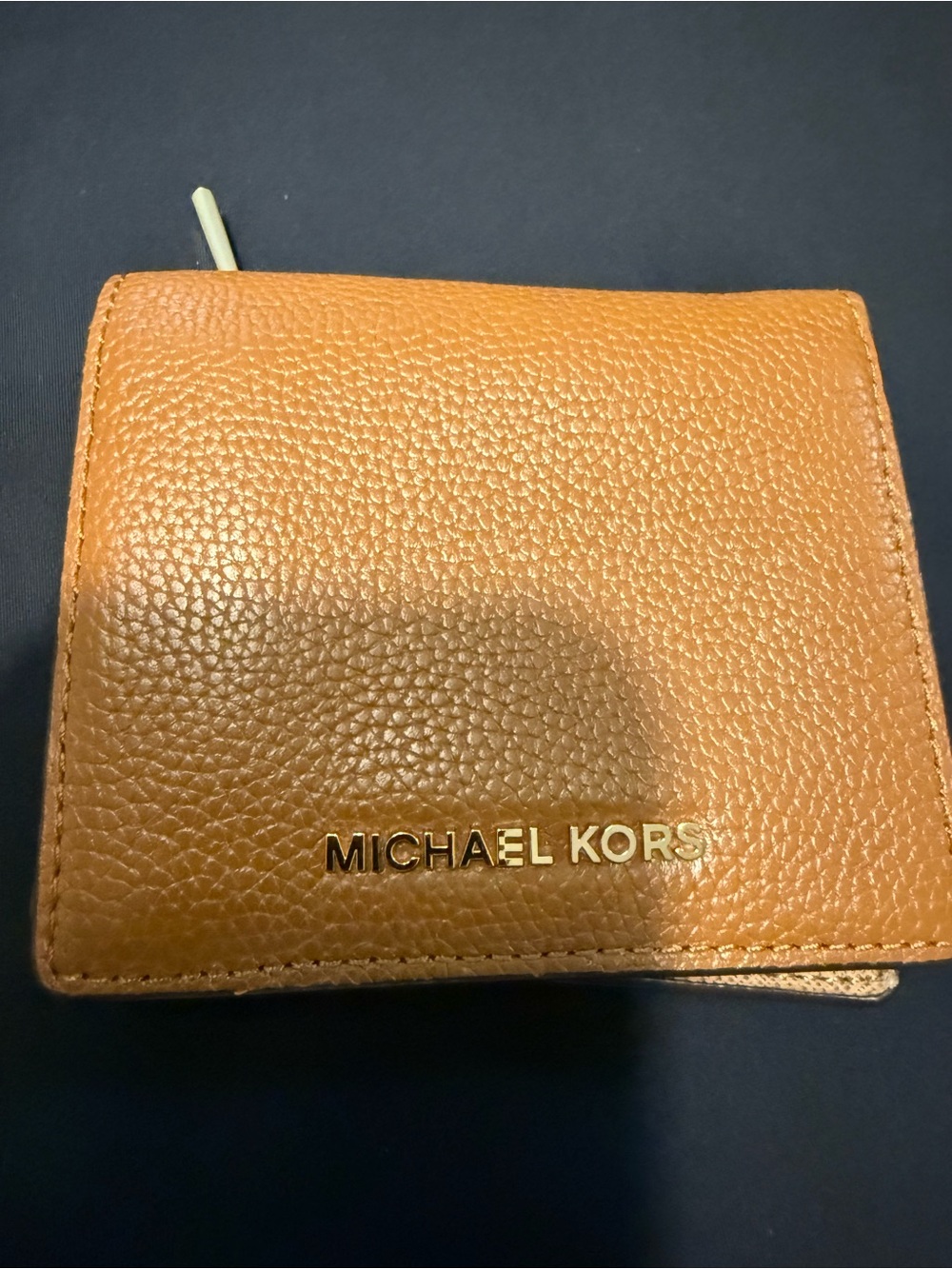 Michael Kors Tan Pebbled Leather Compact Wallet with Gold Logo